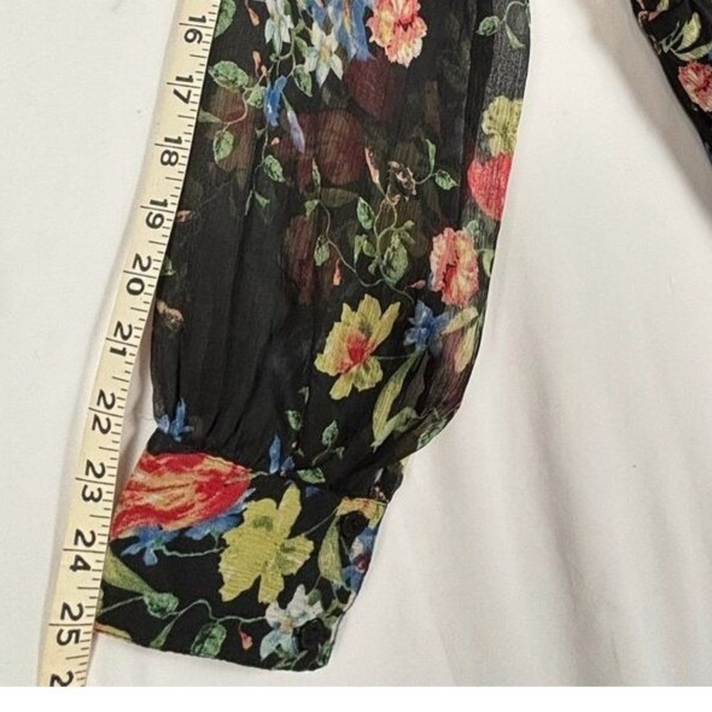 Spy Zone Exchange Women M Floral Maxi Dress Black Chiffon Long Sleeve Boho Fall - Picture 8 of 11